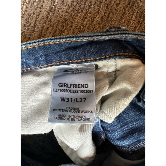 Silver Girlfriend Jeans Size 31x27 tag.  Bleach Distressed. - Picture 5 of 11